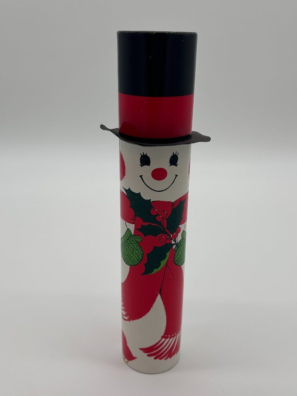 Vintage Hallmark‎ Snowman Fireplace Match Box with Holly Leaves Hat Band